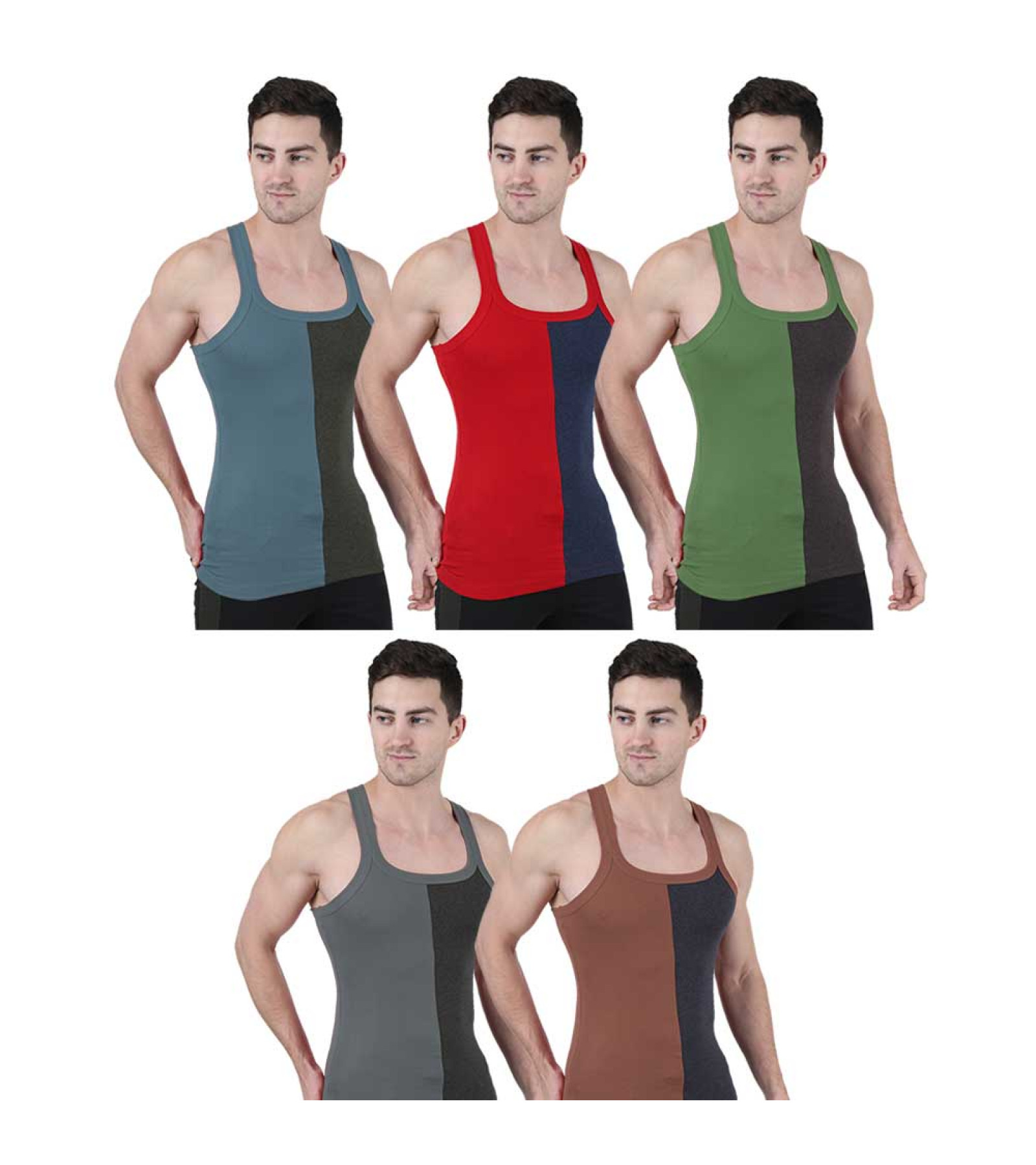 Men's Gym Vest Combo Pack of 5 | Cotton Multicolor Vest
